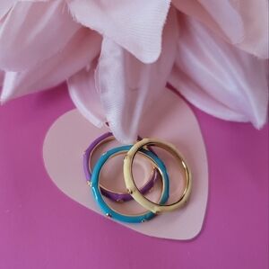 Adornia Enamel Stackable Ring Set Purple Yellow Turquoise Size 7